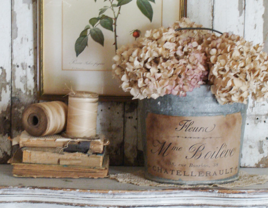 DIY french flower bucket, tea stained craft paper