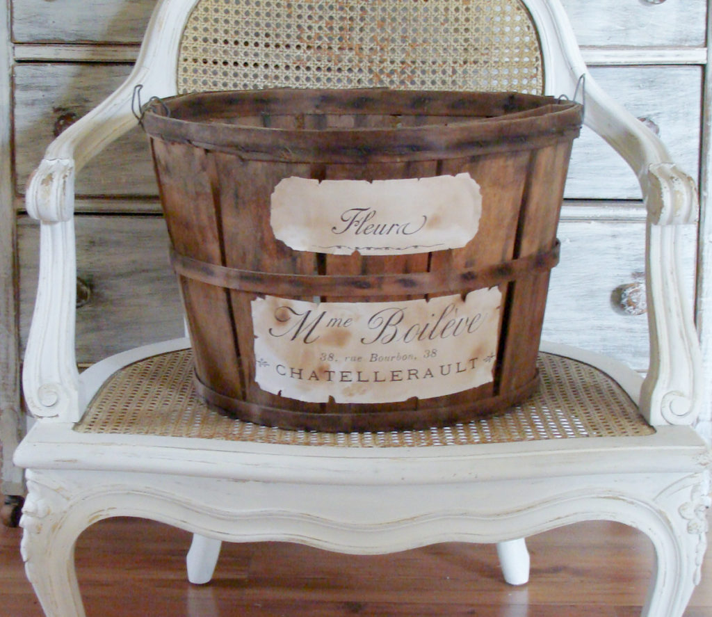DIY french orchard basket, tea stained french graphic printable
