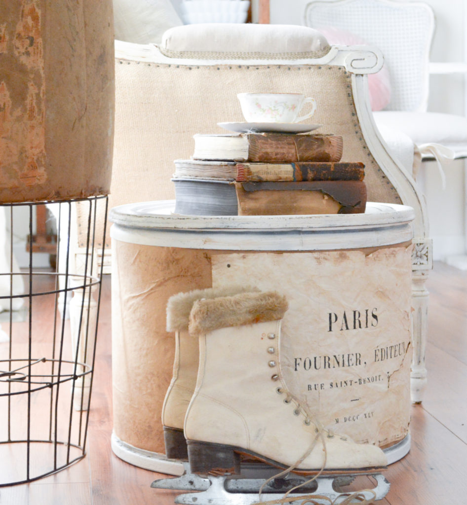 Large french drum, DIY tea stained paper