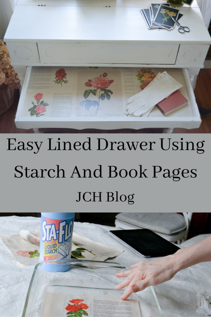 Easy lined drawer using starch and book pages