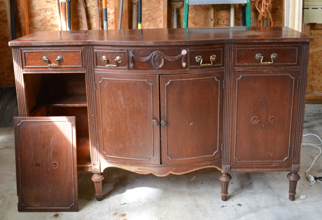 Before of an antique french buffet that needs repair