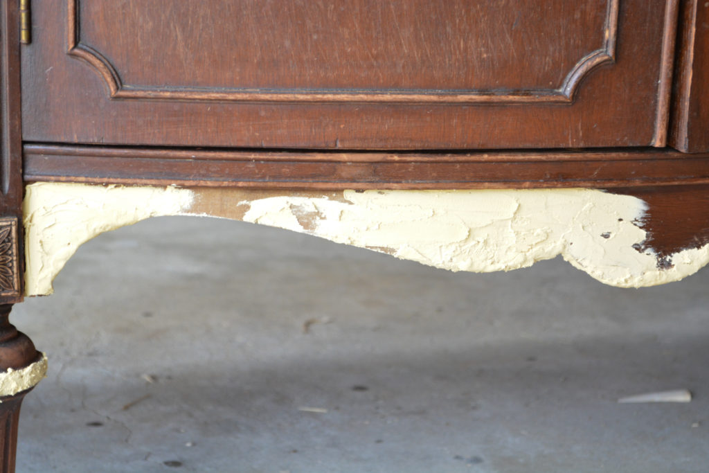 repairing missing veneer on an antique buffet
