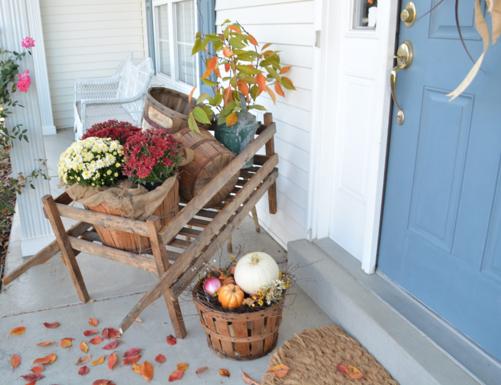DIY antique rustic garden cart decorated for fall