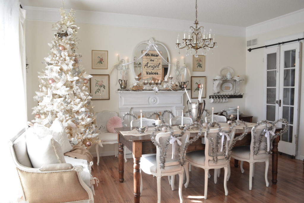 Vintage Christmas dining room with an angel theme