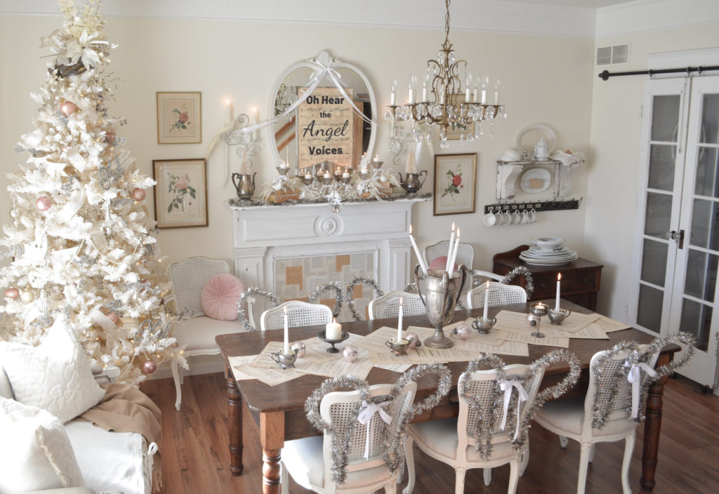 Vintage Christmas dining room with an angel theme