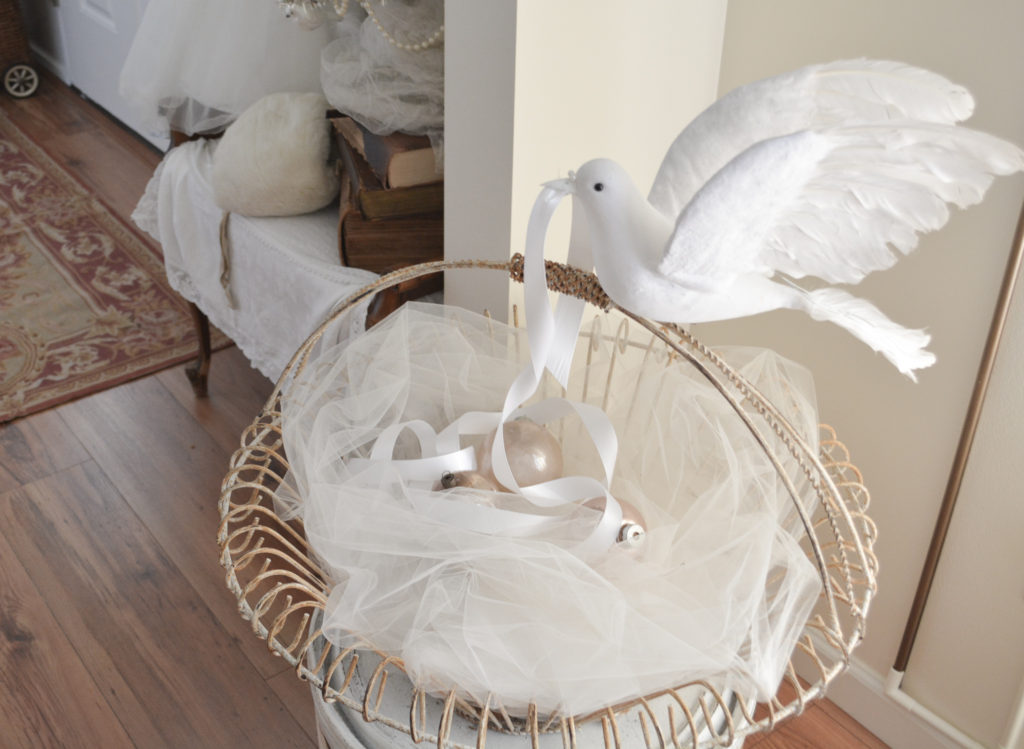 Flying dove on basket for Christmas