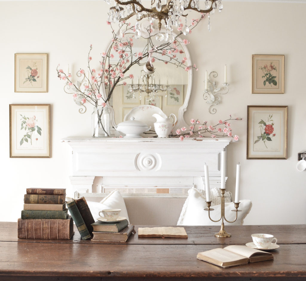 dining room with faux flowering branch