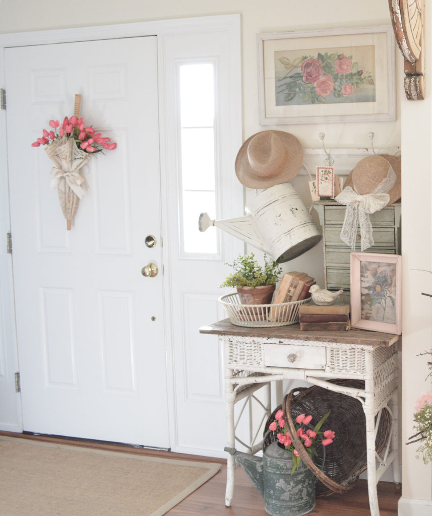 A spring cottage entry table