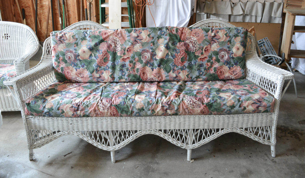 A vintage wicker sofa