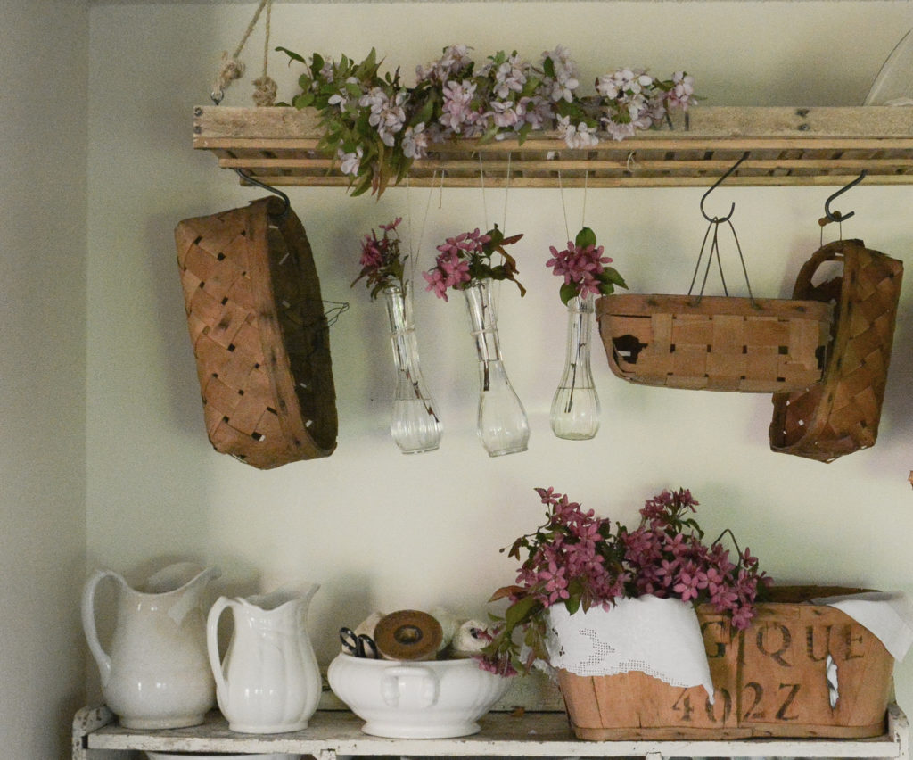  Hanging vases from a french drying rack and french basket