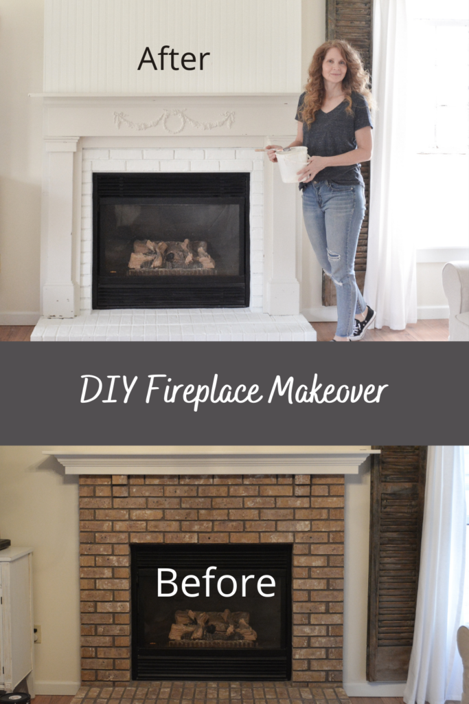 A before and after of a fireplace makeover