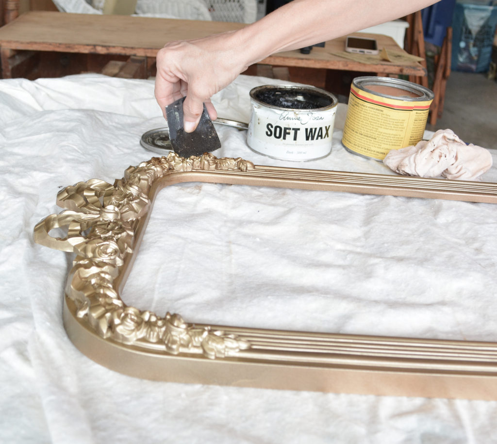 Adding antiquing wax to a gold mirror
