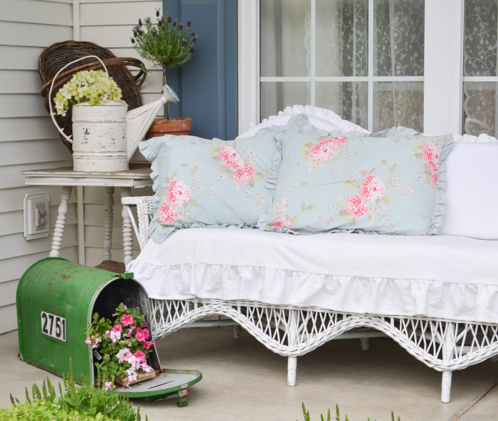 ruffled slip cover and shabby chic pillowa