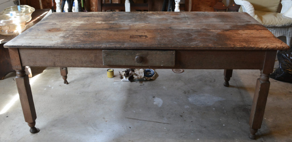 an antique farm table