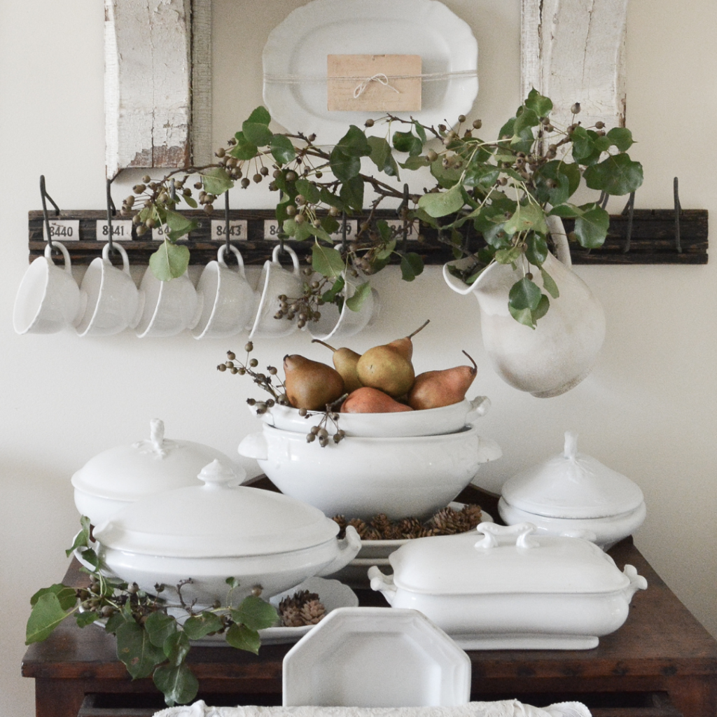 ironstone tureens with pears for fall