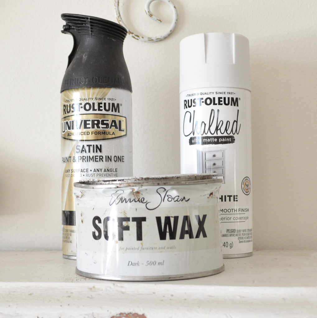 spray paint and wax to create antique white finish