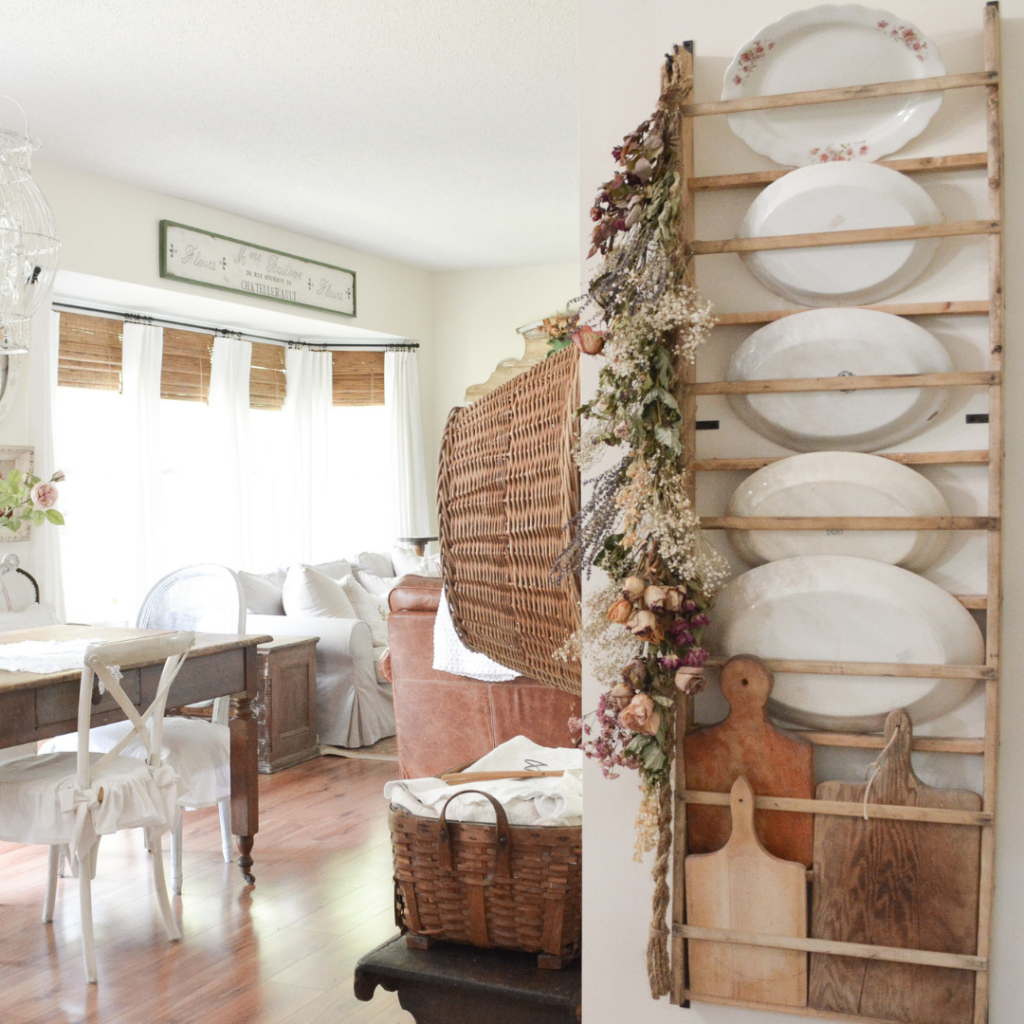 hanging plate rack and ironstone platters