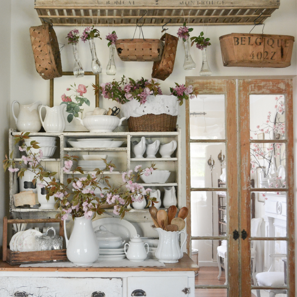 hanging vases from french drying rack