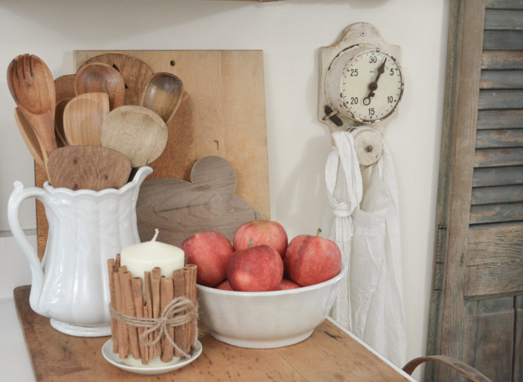 Apples and cinnamon fall kitchen vignette 