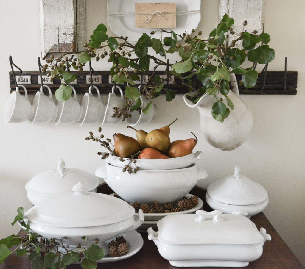 pear branches and ironstone tureens