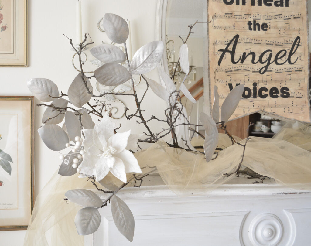 how to add floral picks to tree branches for a mantel scape