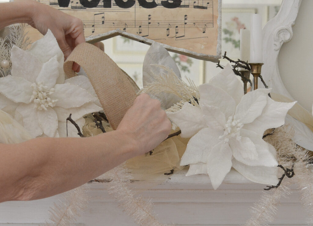 how to place ribbon in a floral mantel scape